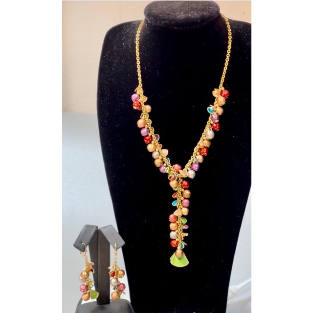 52 Gm 18 Karat Multi-Color Enamel Gold Necklace and Earring Suite Bridal Set For Sale - Image 13 of 18