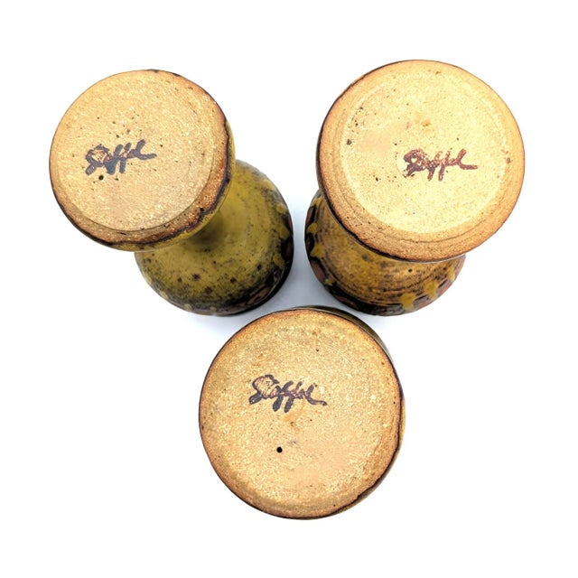 1970s Bonnie Staffer Studio Pottery Glazed Stoneware Goblets, Set of 3 For Sale - Image 10 of 10