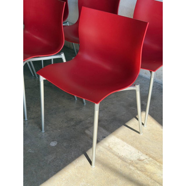 1990s Philippe Starck Red Stacking Chairs Set of 6 Molded Plastic and Aluminum 1990s For Sale - Image 5 of 14