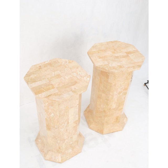 Mid-Century Modern Pair of Tessellated Stone Marble Columns Octagon Shape Pedestals Columns Mint! For Sale - Image 3 of 12
