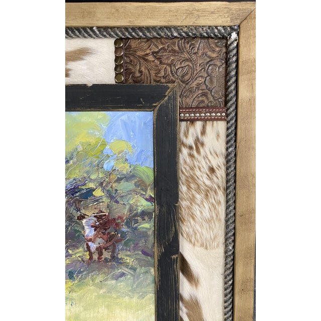 Wood "Afternoon Shade"~ Lorie Batson, Original Oil Painting. A Sunlit Scene That Depicts Cows Resting Under Mesquite Trees in Texas. For Sale - Image 7 of 13