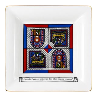 Vintage Cathedral De Chartres Bourges French Glass Windows Porcelain Ashtray For Sale