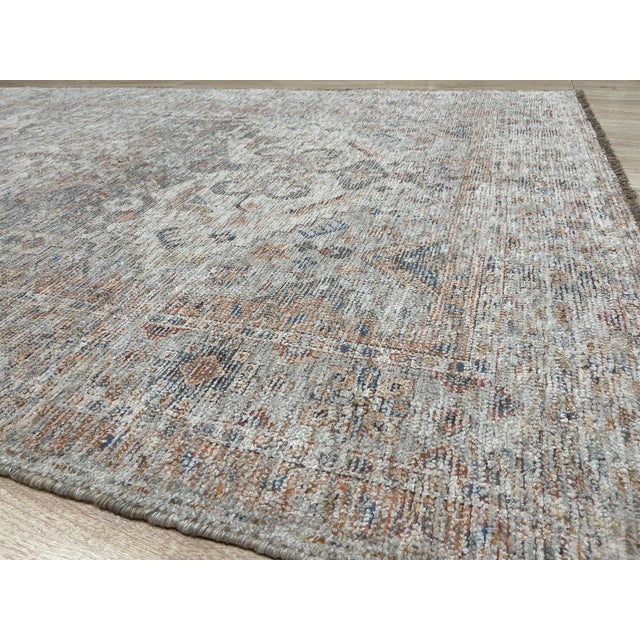 Traditional 6x9 Ivory Blue Distressed Medallion Hand-Knotted Wool Rug For Sale - Image 3 of 3