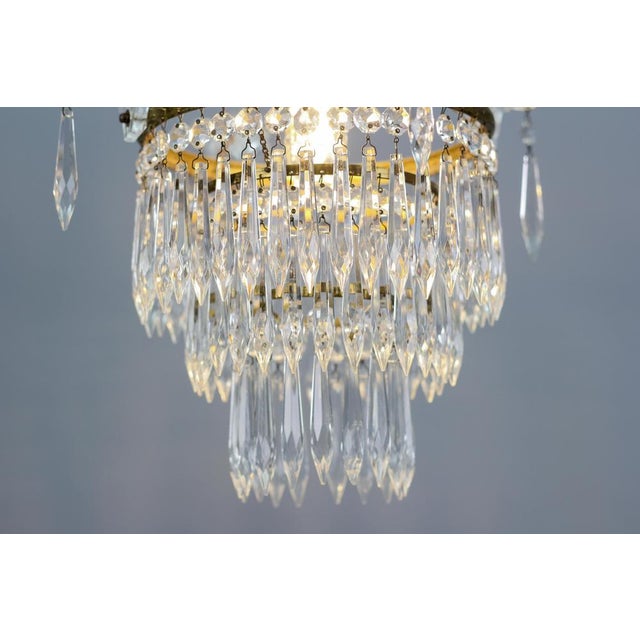 French Empire Crystal Glass and Brass Chandelier, 1930s For Sale - Image 6 of 18