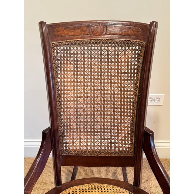 Early 20th Century Vintage Victorian Mahogany and Cane Rocking Chair For Sale - Image 5 of 10