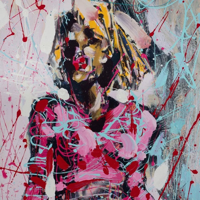 Modern "Portrait of a Woman in Pink" Contemporary Modernist Abstract Figurative Oil Painting by Costain For Sale - Image 3 of 9