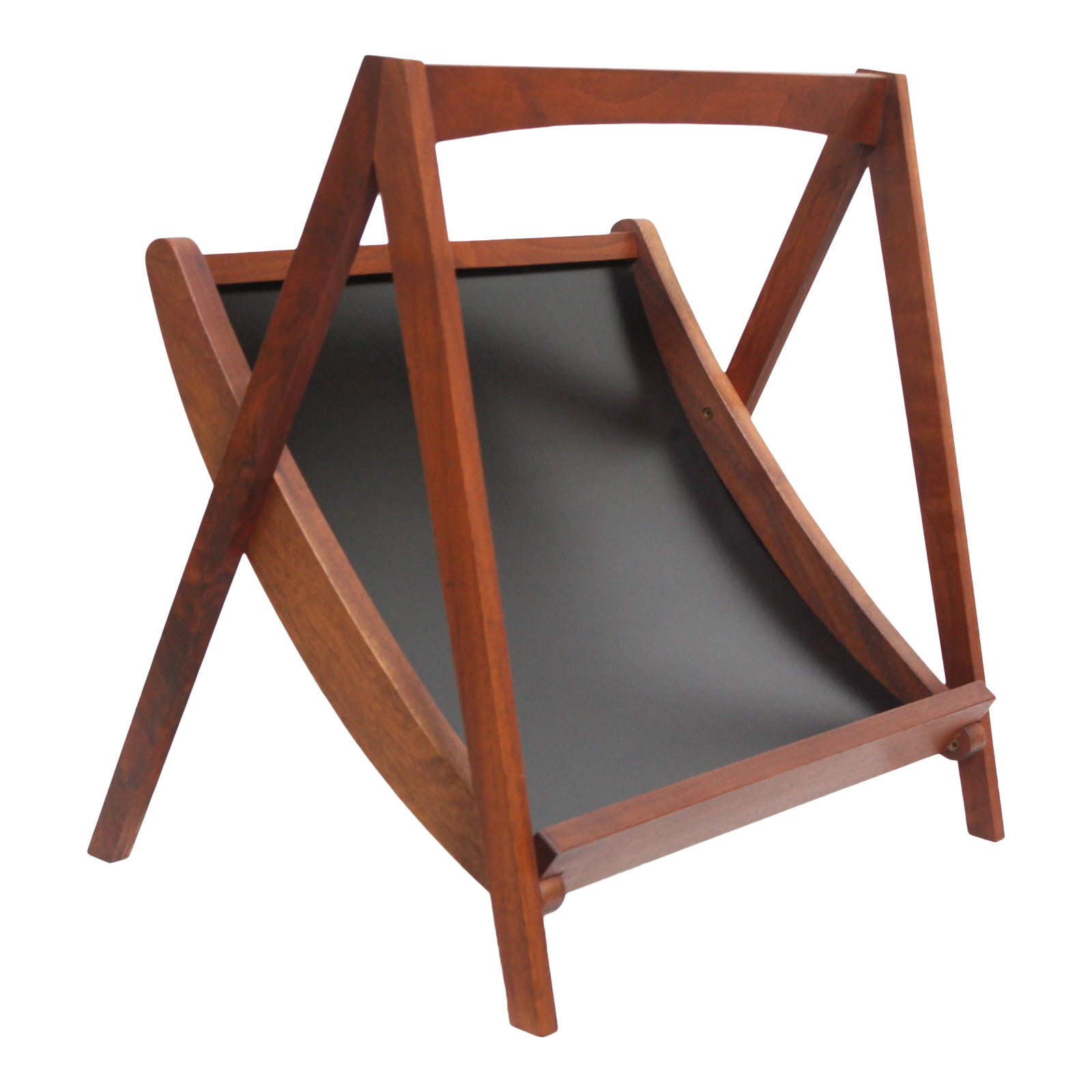 Sculptural Danish Modern Walnut Magazine Rack | Chairish