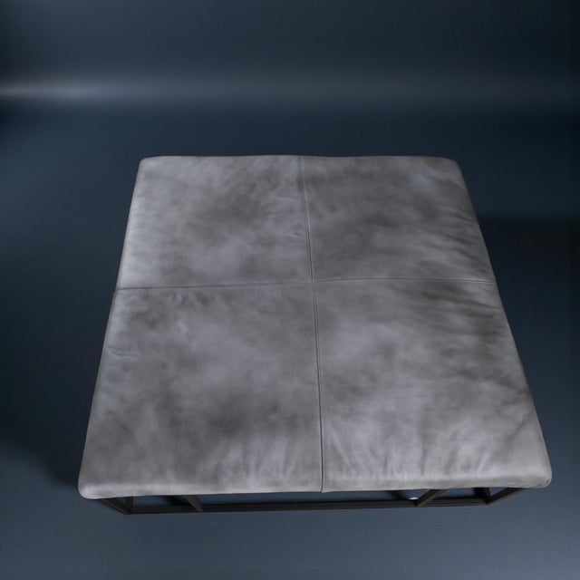 Contemporary Modern Leather Ottoman Coffee Table With Metal Frame, 45" Square For Sale - Image 3 of 8