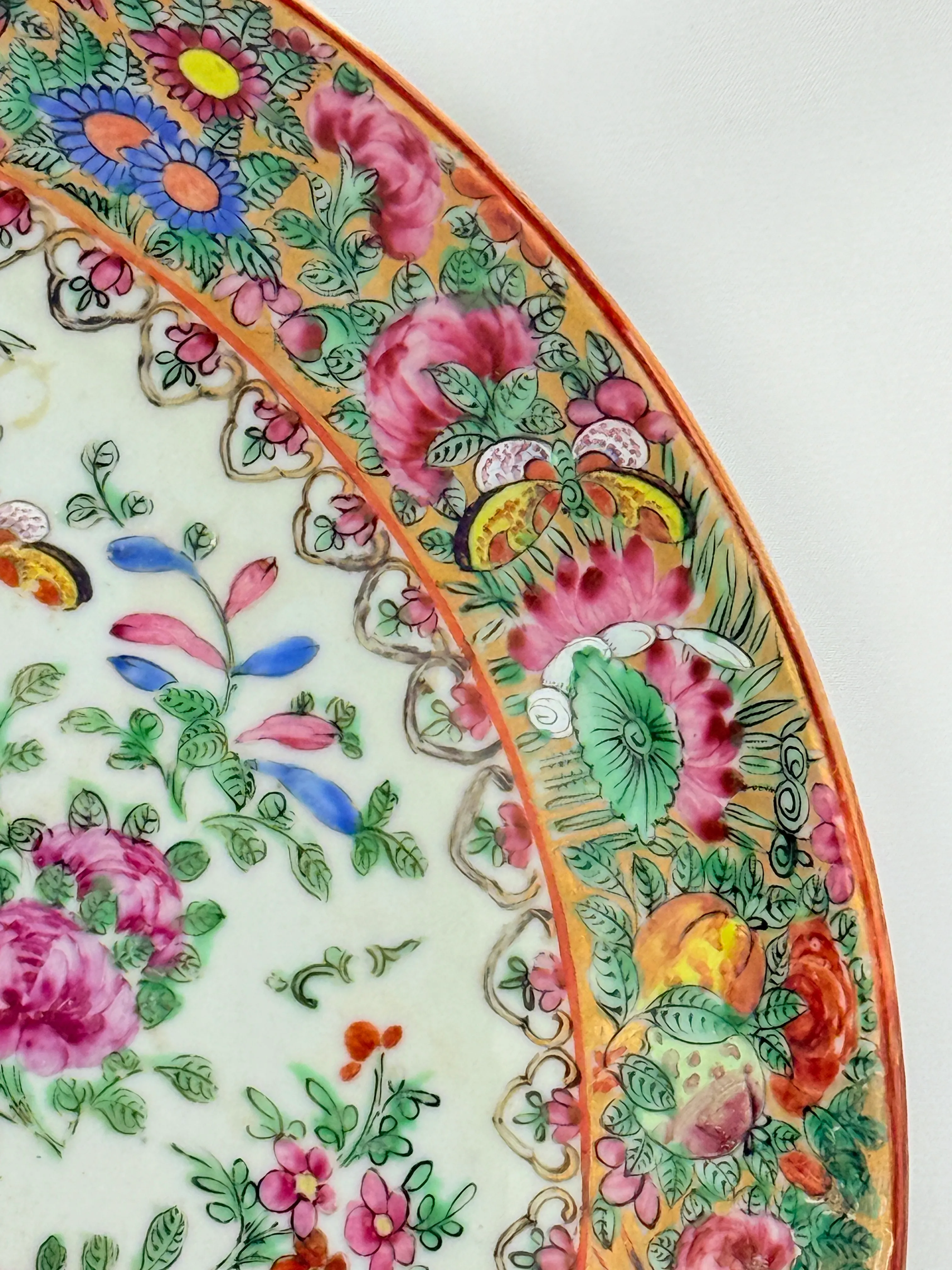 Large Chinese Export Famille Rose Medallion Porcelain Charger, Mid