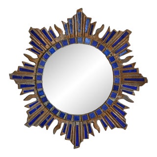 French Sunburst Blue Talosel Wall Mirror by Irena Jaworska, 1960s - 2 Available For Sale
