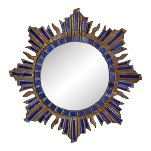 French Sunburst Blue Talosel Wall Mirror by Irena Jaworska, 1960s - 2 Available