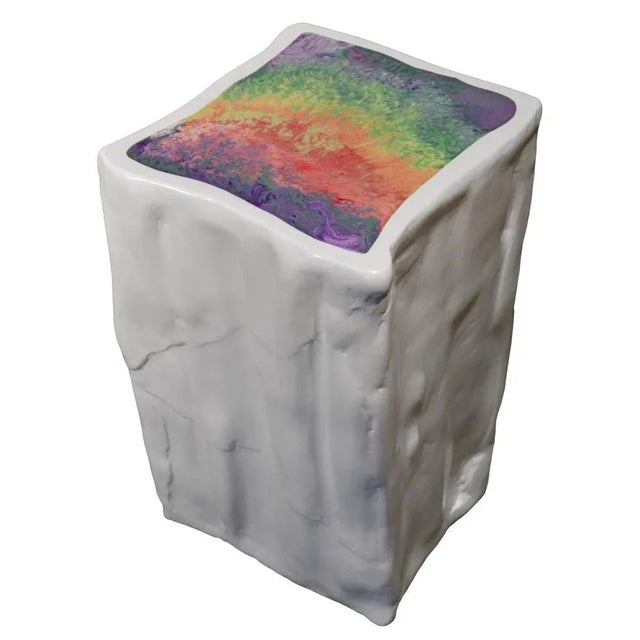 White Sculpture Side Table with Polychrome Top by Cupioli from Cupioli Living For Sale - Image 6 of 6