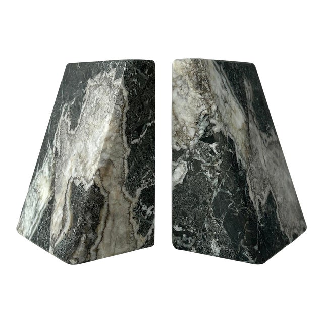 Late 20th Century Green Marble Slanted Bookends- Pair For Sale