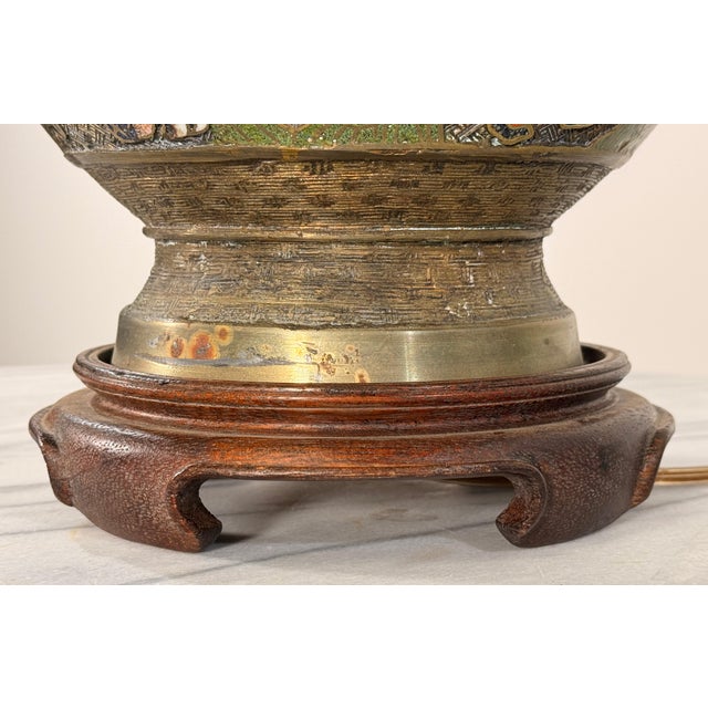 Mid 20th Century Chinese Cloisonne Brass Vase Table Lamp With Figural and White Elephant Decoration For Sale - Image 14 of 15
