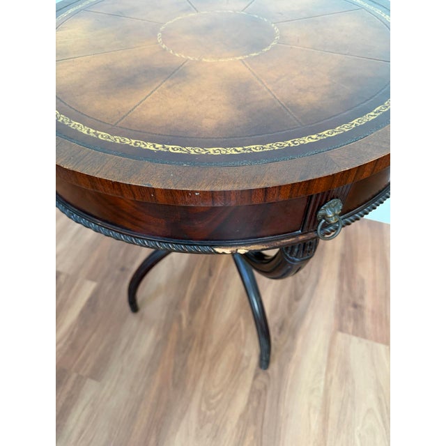 Mid-Century Regency Mahogany Drum Table With Lion Head Pulls For Sale - Image 13 of 16