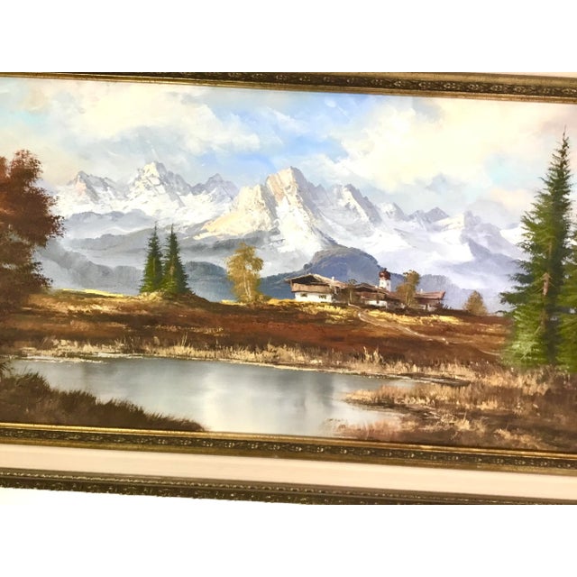 Textile Classic European Alpine Landscape -Oil on Canvas For Sale - Image 7 of 9