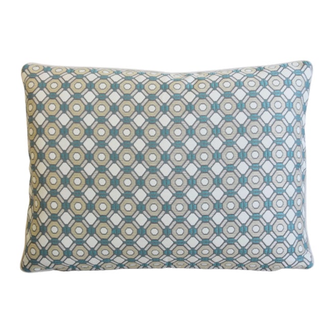 Pair of custom-tailored reversible pillows in a Pindler & Pindler hexagon fabric. Same fabric on reverse. Pillows are...