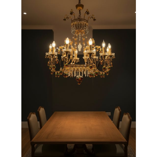 Large Italian Murano Glass Fruit and Floral Chandelier, 1950s For Sale - Image 3 of 18