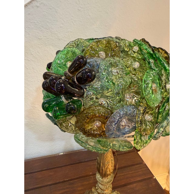 Beautiful 1960/70s Hollywood Regency Hand Blown Murano Glass Textured Translucent Blue, Green and Yellow Flowers Lampshade...