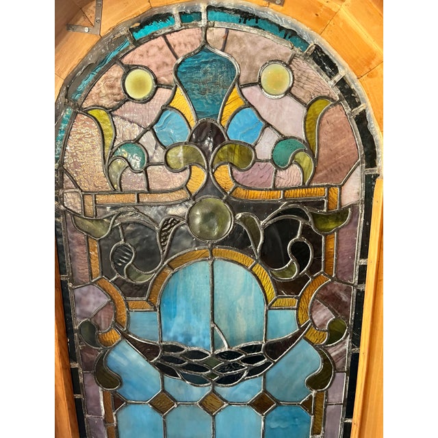 19th Century Victorian Stained Glass Dome Top Window Panel For Sale - Image 10 of 12