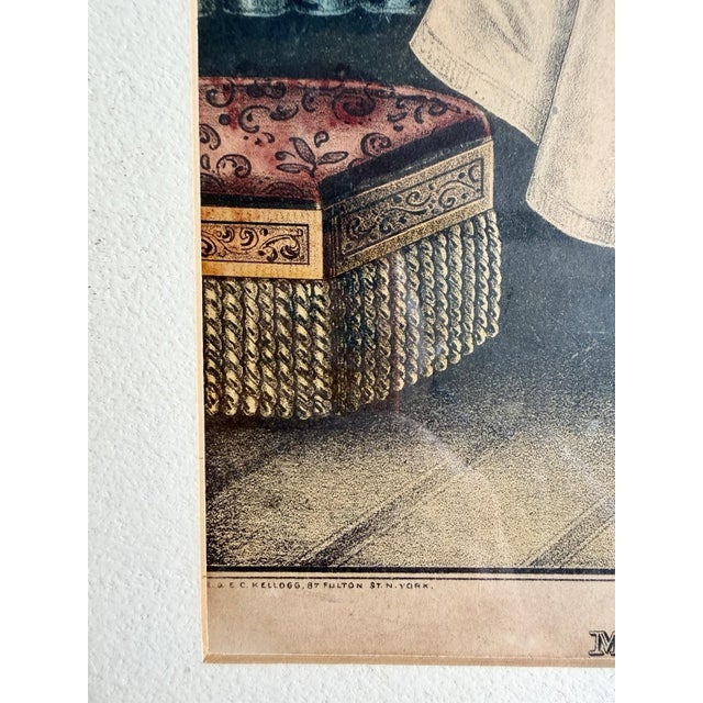 “Mother's Joy” Antique Color Lithograph Print by Kellogg in Carved Wood Adirondack Frame For Sale - Image 9 of 13
