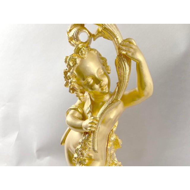 1840s French Louis XV Bronze Gold Leaf Clock & Candelabra Set - 3 Pieces For Sale - Image 9 of 18