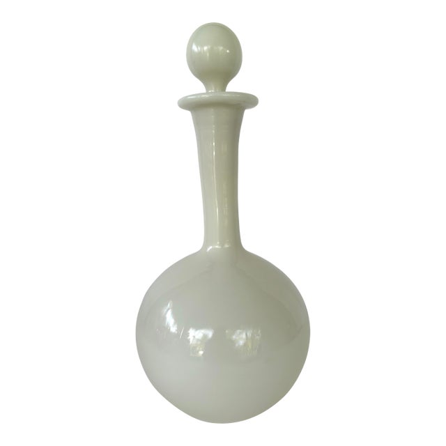 Mid-Century Milk Glass Bath Oil Bottle With Stopper 11.25” For Sale