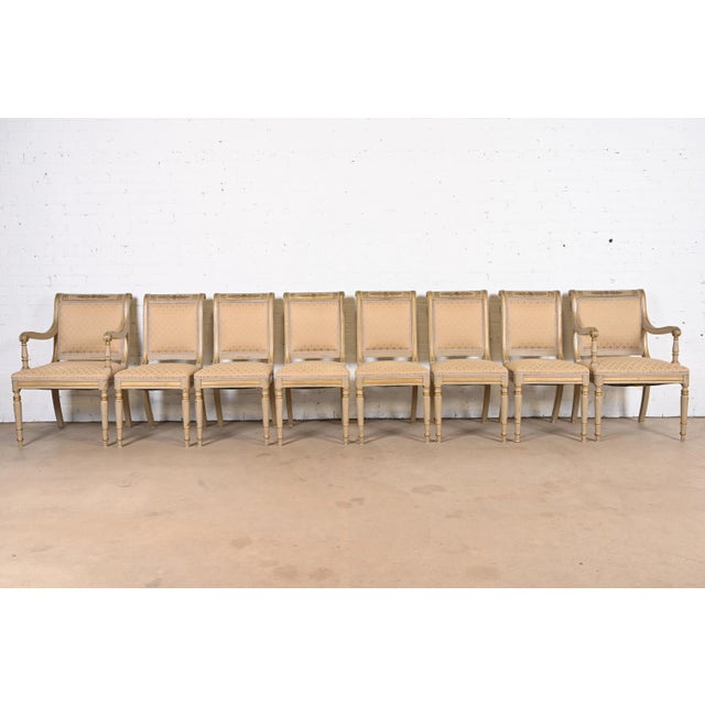 French French Regency Louis XVI Carved Hand-Painted and Gold Gilt Dining Chairs, Set of Eight For Sale - Image 3 of 13