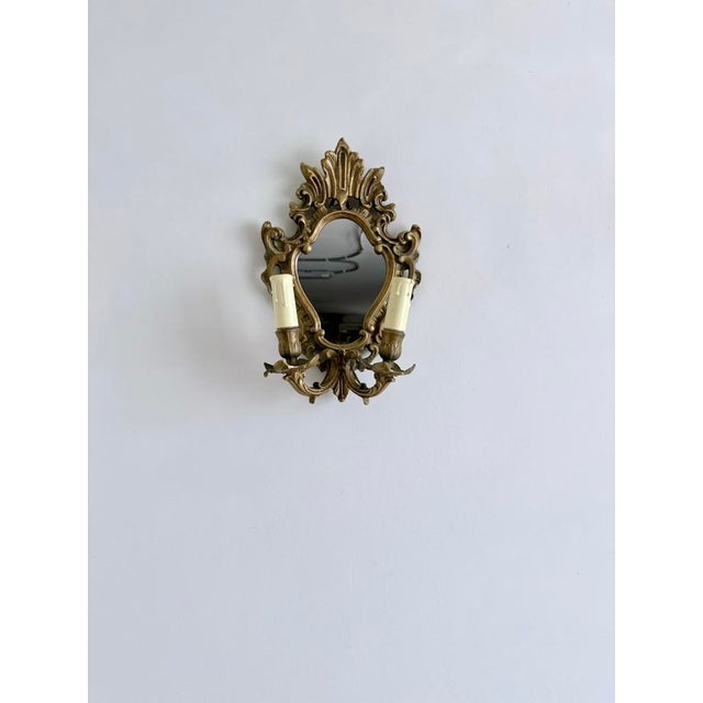 Mid-Century French Rococo Revival Brass Wall Mirror Sconce, 1950s For Sale - Image 9 of 16