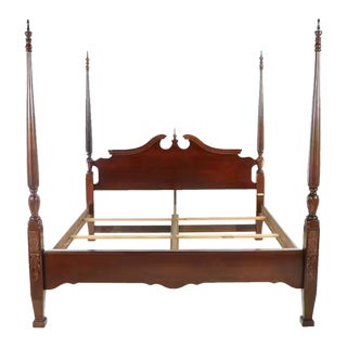 Vintage Mahogany King Size Chippendale Four Poster Rice Bed - Late 20th Century For Sale