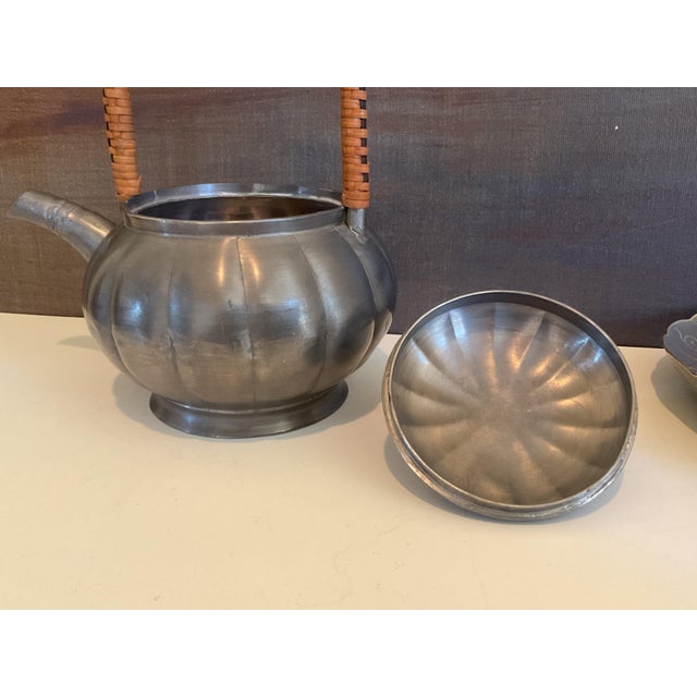Vintage Art Deco Pewter Set, Teapot & Lotus Leaf Dish - Set of 2 For Sale - Image 11 of 13