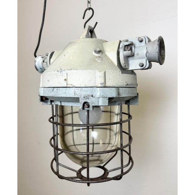 Metal Industrial Bunker Ceiling Light with Iron Cage from Elektrosvit, 1970s For Sale - Image 7 of 18