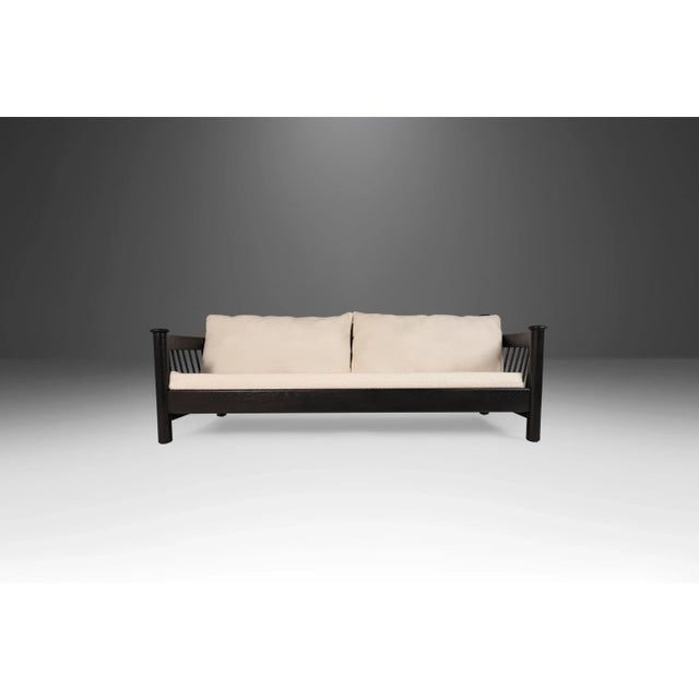 1970s White Bouclé Four Seat Ebonized Barrel Back Sofa For Sale - Image 12 of 12