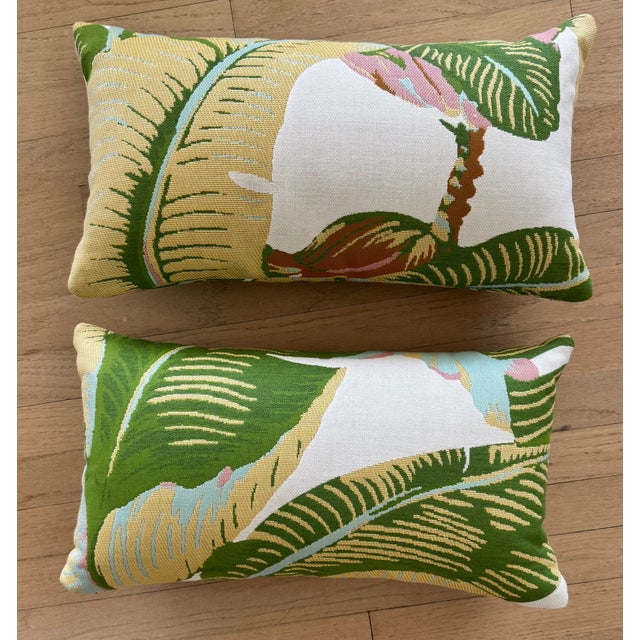 Hollywood Regency Pair of Cw Stockwell 'Martinique' Sunbrella Outdoor Pillows For Sale - Image 3 of 4