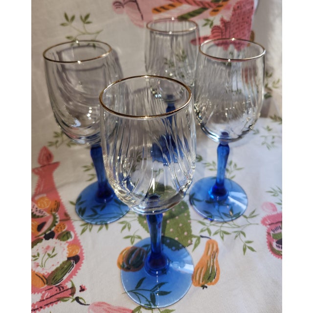 Mid-Century Modern 1980s Lennox Swag Drape Cobalt Blue With 22k Gold Rim Wine Glasses For Sale - Image 3 of 4