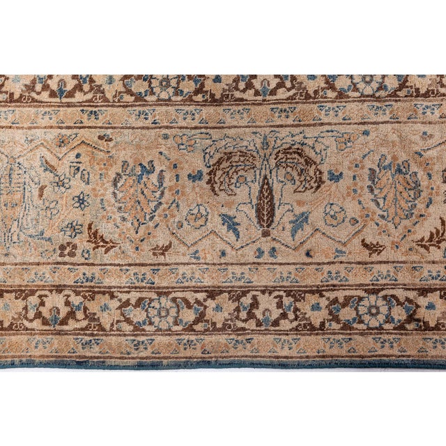 Textile Antique Persian Meshad Botanic, Blue, Brown Hand Knotted Wool Rug For Sale - Image 7 of 11