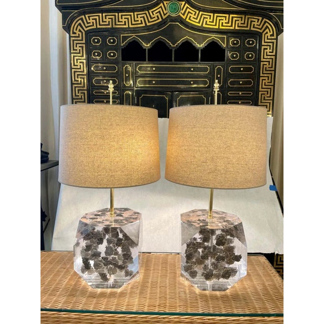 Lucite Layered Hexagonal Block Lamps by Freda Koblick - A Pair For Sale - Image 9 of 11