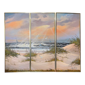 Vintage Rare Original Ben Cannon Triptych Coastal Oil Paintings