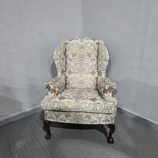 Large Mahogany Framed Wing Armchair For Sale - Image 10 of 13