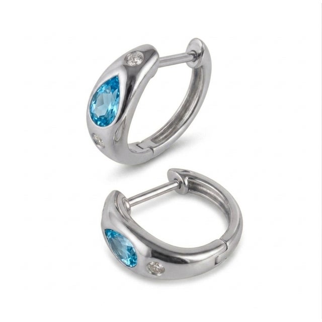 Not Yet Made - Made To Order Swiss Blue Topaz Huggies Hoops, Chunky Statement Earrings for Woman - A Pair For Sale - Image 5 of 5