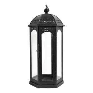Vintage Ball Top Black Iron Floor Candle Stand / Lantern Medium