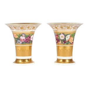 Antique Early 19th Century Old Paris Porcelain Trumpet Vases - a Pair