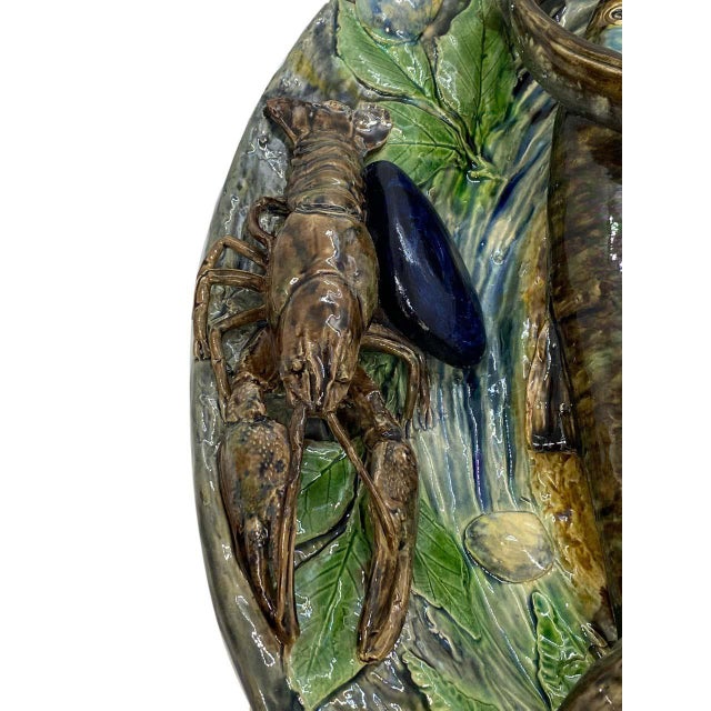 Ceramic Large Palissy Ware Majolica Platter by Alfred Renoleau, French, Circa 1885 For Sale - Image 7 of 13