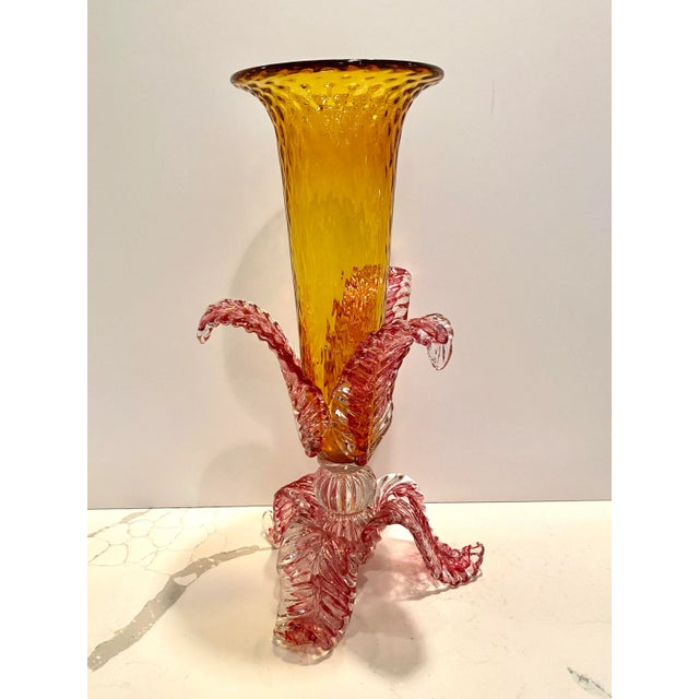Yellow and Pink Vintage Art Glass Epergne For Sale - Image 9 of 10