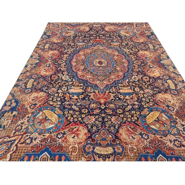 1950s Mid 20th Century Authentic Hand Knotted Antique Kashmour Hunting Pictorial Wool Area Rug 12.11 X 7.9 Ft For Sale - Image 5 of 9