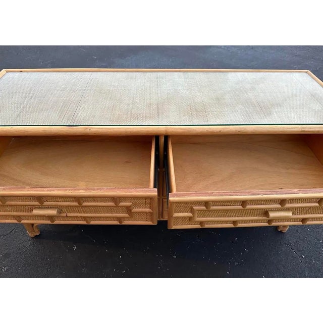 Camel Vintage Organic Modern Restored Woven Rattan Sideboard,Credenza,Console,Dresser With Bamboo Trim Accents For Sale - Image 8 of 11