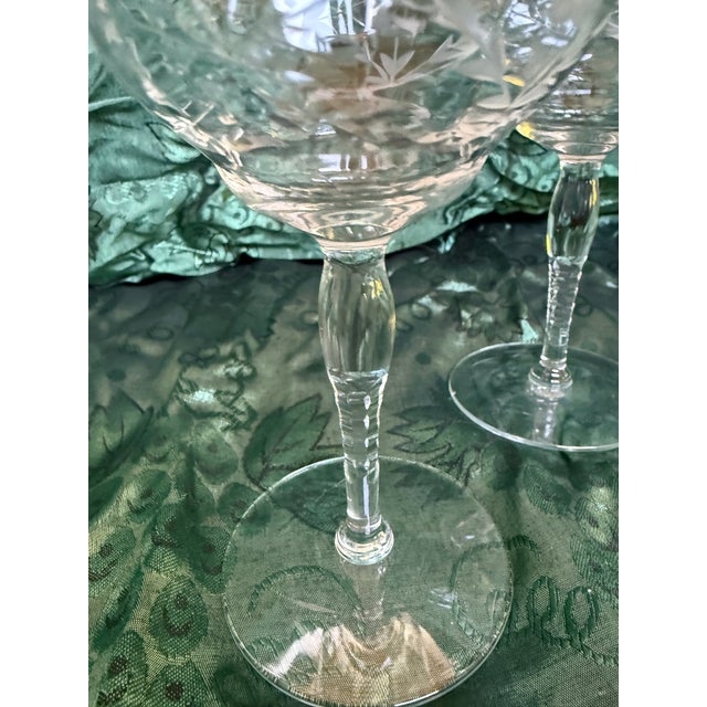 Art Deco 1930s Elegant Stem Etched Crystal Glass - 2pc For Sale - Image 3 of 6