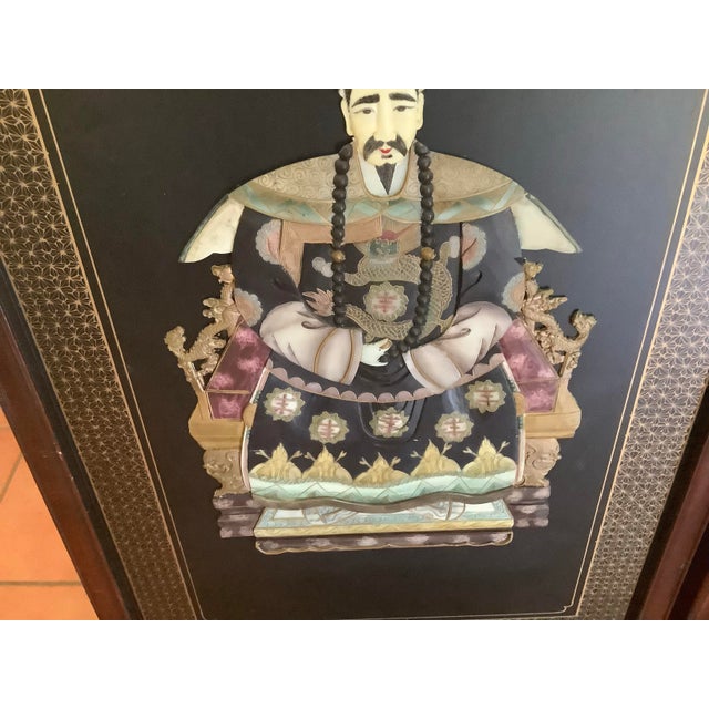 Stone 1980s Chinoserie Emperor and Empress Plaques Portraits Set, Framed- a Pair For Sale - Image 7 of 12