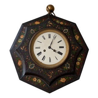 Napoleon III Octagonal Wall Clock with Painted Flowers For Sale