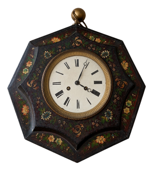Napoleon III Octagonal Wall Clock with Painted Flowers